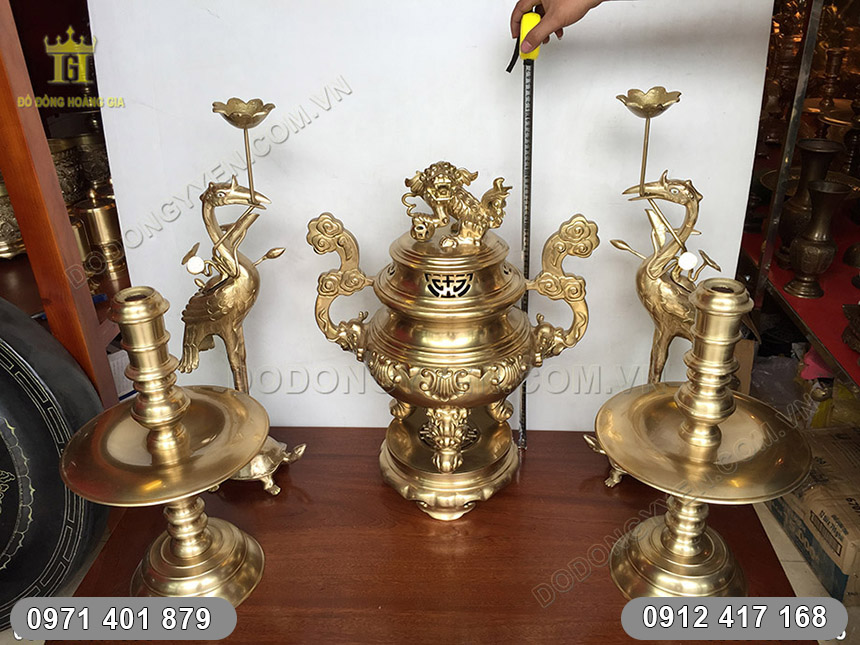 đ&ocirc;i hạc đ&uacute;c bằng đồng v&agrave;ng 75cm